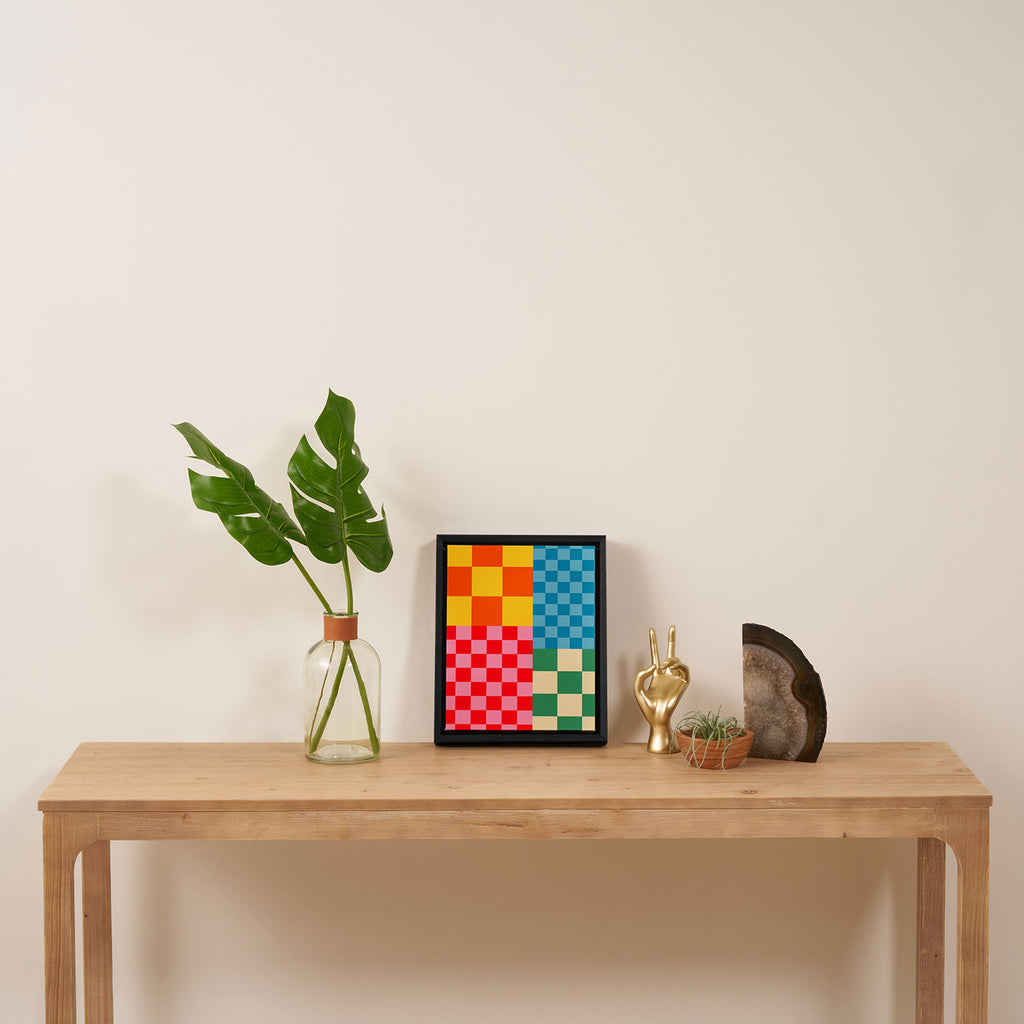 Blocks of Mixed Checkered Colorful Plaids geometric pattern Framed Canvas Print Gallery Image 4