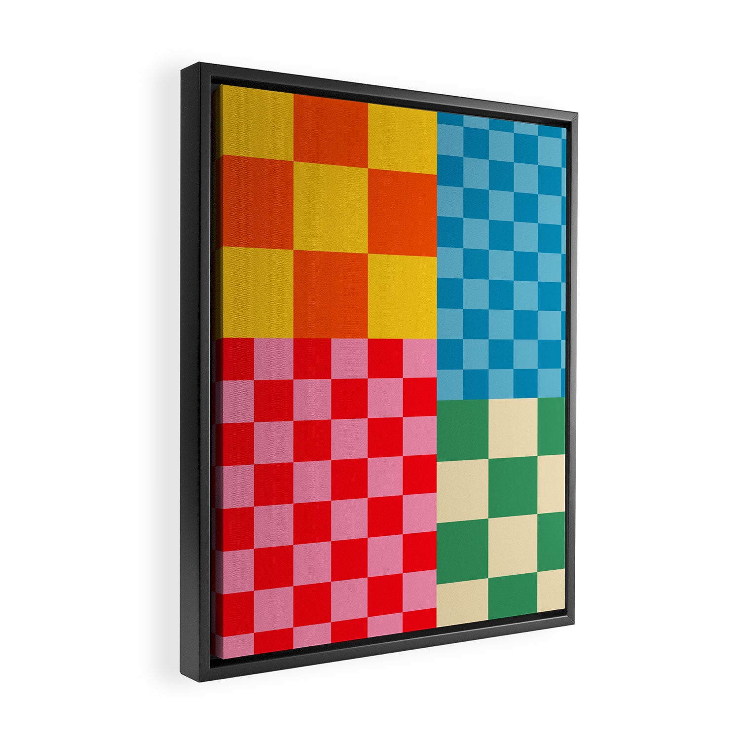 Blocks of Mixed Checkered Colorful Plaids geometric pattern Framed Canvas Print Gallery Image 2