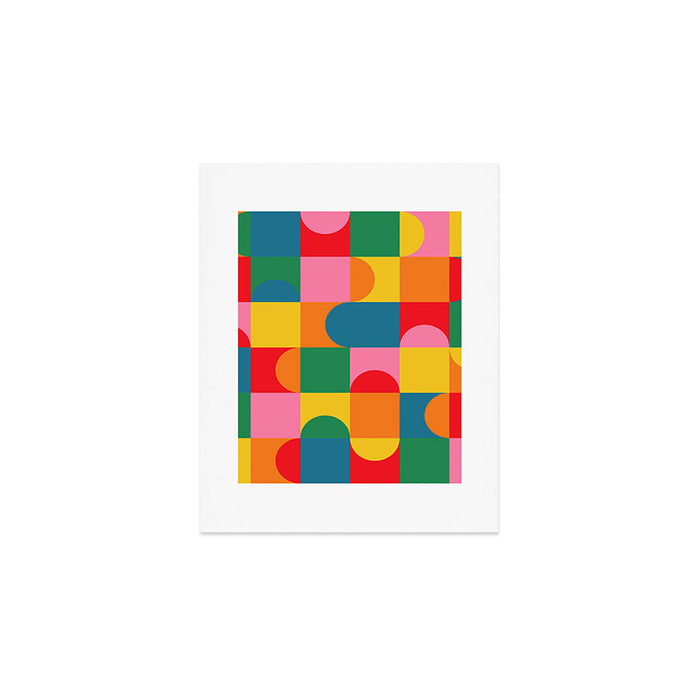 Colorful Mid Century Bauhaus Geometric Abstraction squares and half circles pattern bold colors Art Print Gallery Image 1