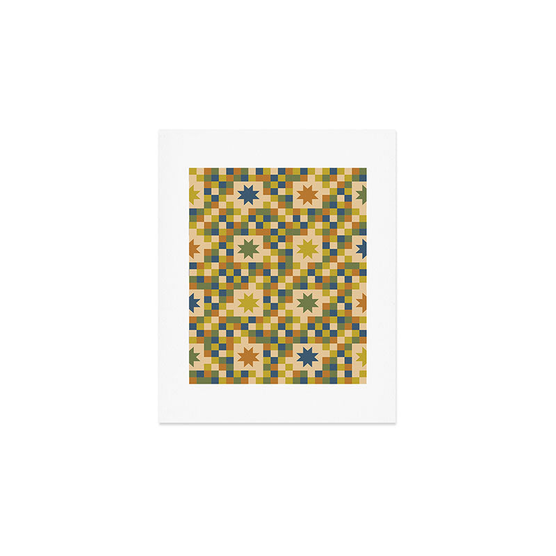 Colorful Quilt Plaid geometric pattern green and blue Art Print Gallery Image 1