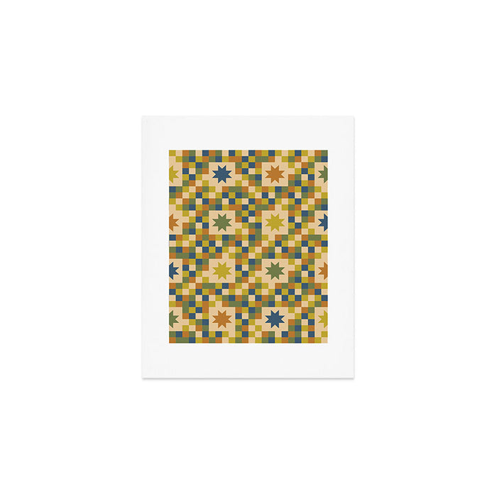 Colorful Quilt Plaid geometric pattern green and blue Art Print Gallery Image 1