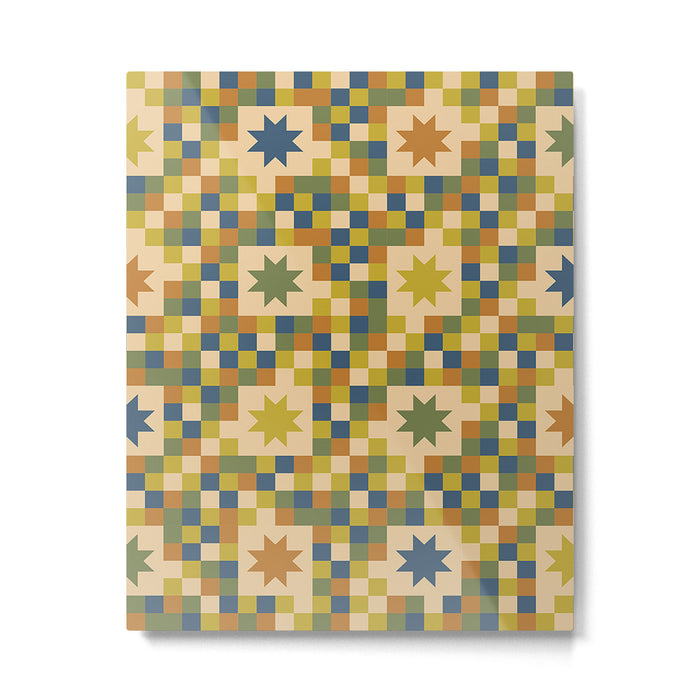 Colorful Quilt Plaid geometric pattern green and blue Metal Print Gallery Image 1