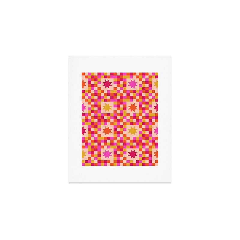 Colorful Quilt Plaid geometric pattern red and pink Art Print Gallery Image 1