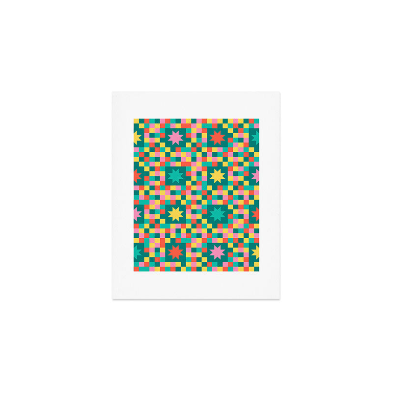 Colorful Quilt Plaid geometric pattern teal and pink Art Print Gallery Image 1