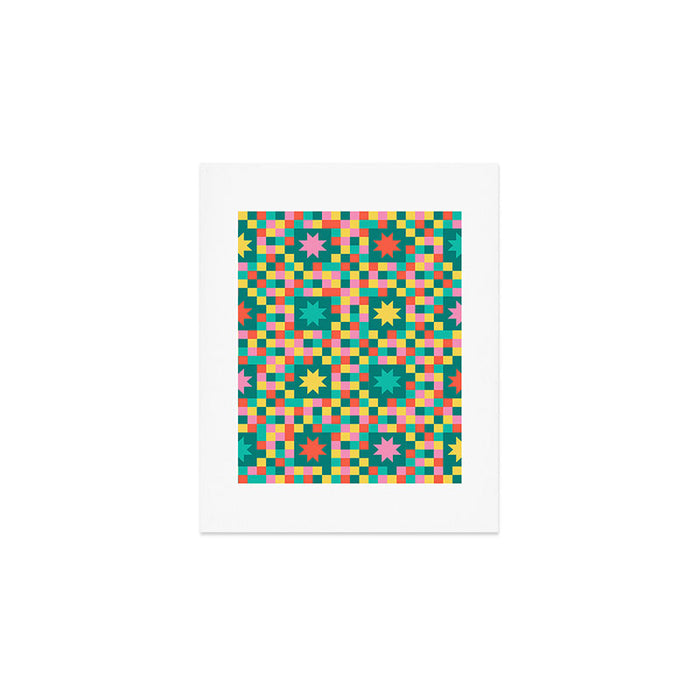 Colorful Quilt Plaid geometric pattern teal and pink Art Print Gallery Image 1