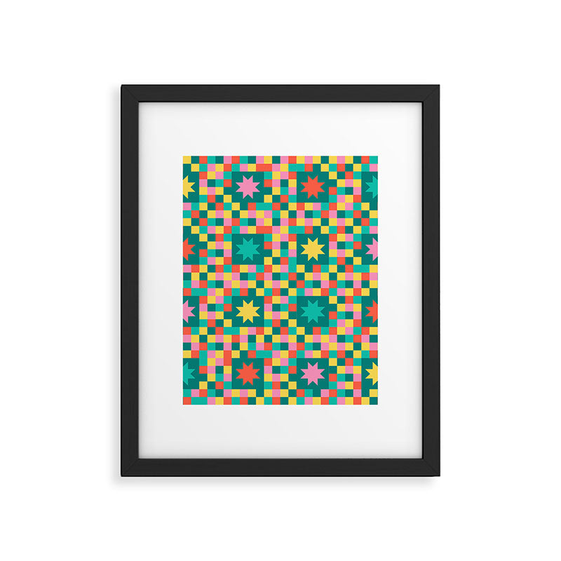 Colorful Quilt Plaid geometric pattern teal and pink Framed Art Print Gallery Image 6