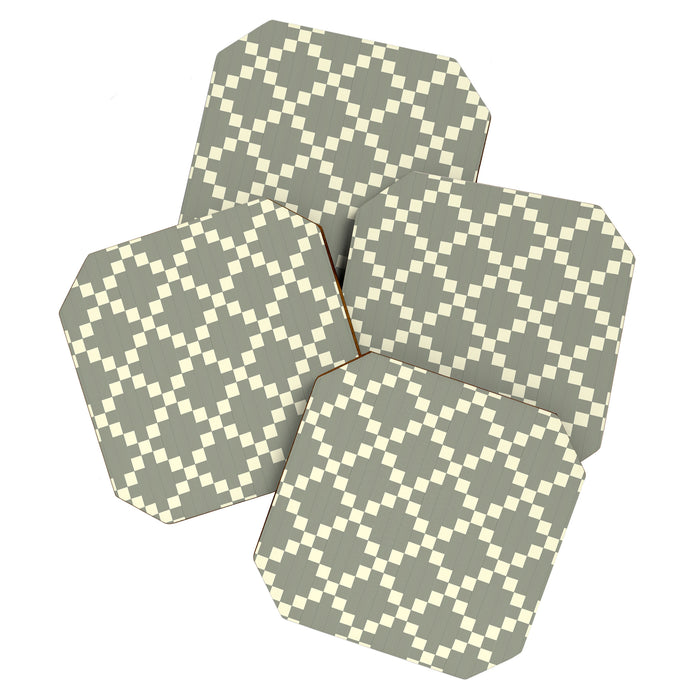 Diamond Quilted Plaid pattern black and white Coaster Gallery Image 1