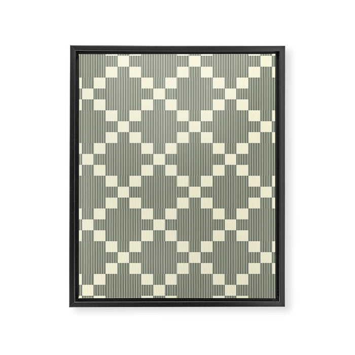 Diamond Quilted Plaid pattern black and white Framed Canvas Print Gallery Image 1