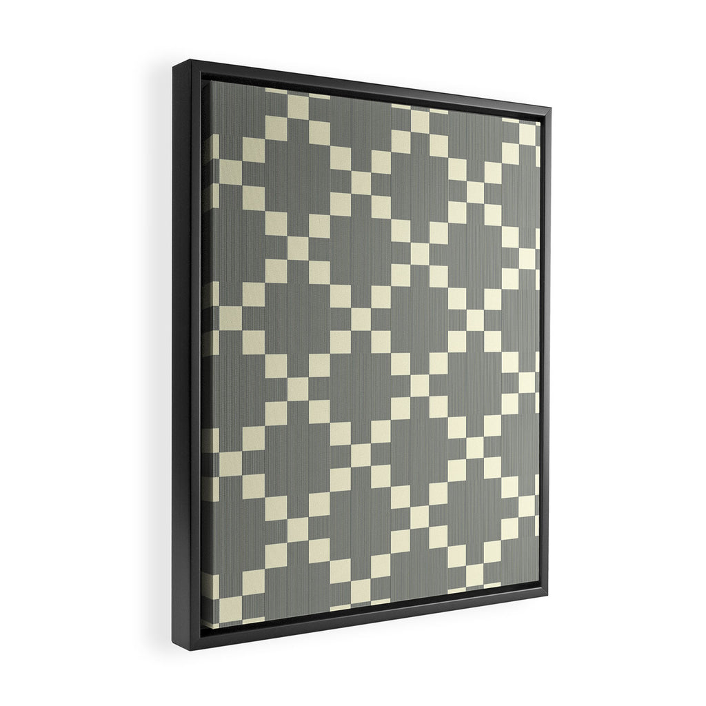 Diamond Quilted Plaid pattern black and white Framed Canvas Print Gallery Image 2