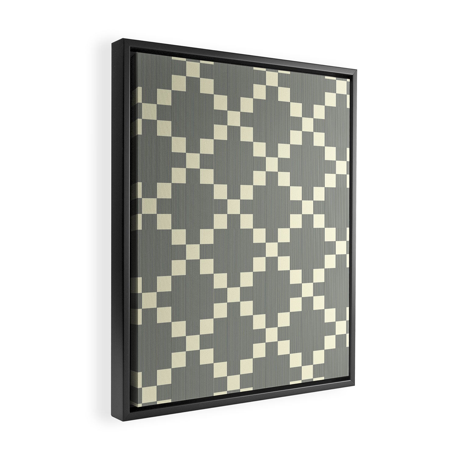 Diamond Quilted Plaid pattern black and white Framed Canvas Print Gallery Image 2