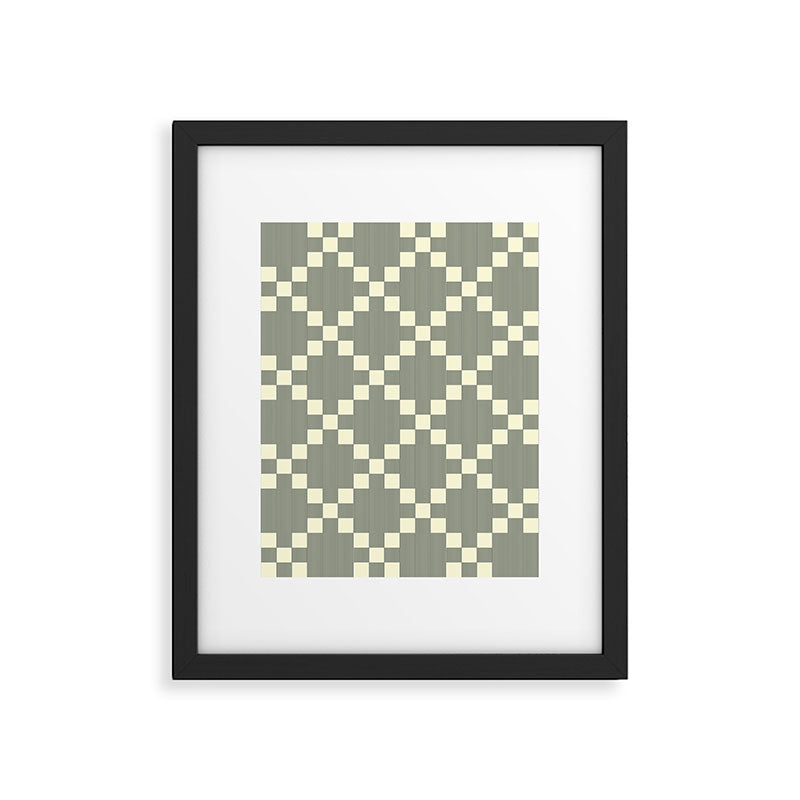 Diamond Quilted Plaid pattern black and white Framed Art Print Gallery Image 6