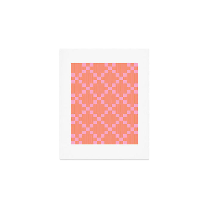 Diamond Quilted Plaid pattern red and pink Art Print Gallery Image 1