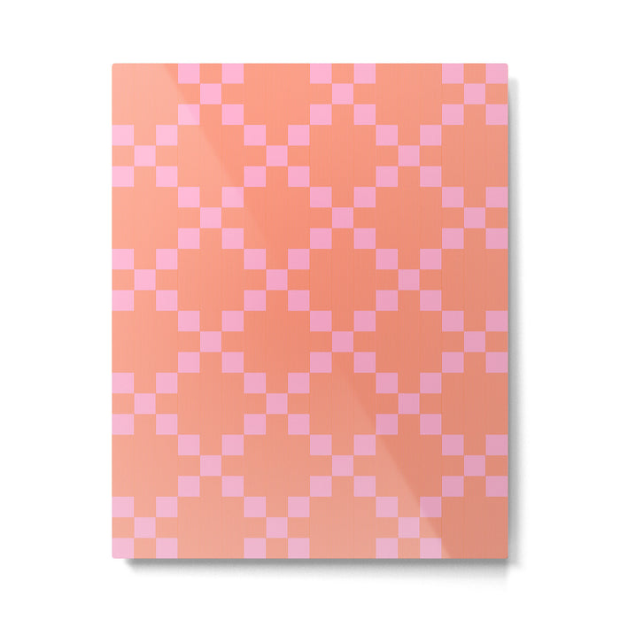 Diamond Quilted Plaid pattern red and pink Metal Print Gallery Image 1