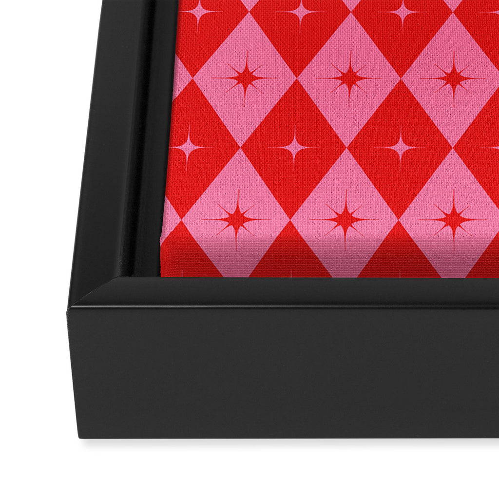 Diamonds with Sparkles geometric pattern pink and red  Framed Canvas Print Gallery Image 3