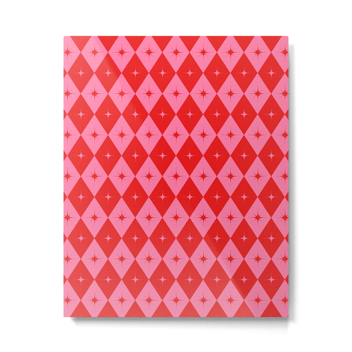 Diamonds with Sparkles geometric pattern pink and red  Metal Print Gallery Image 1