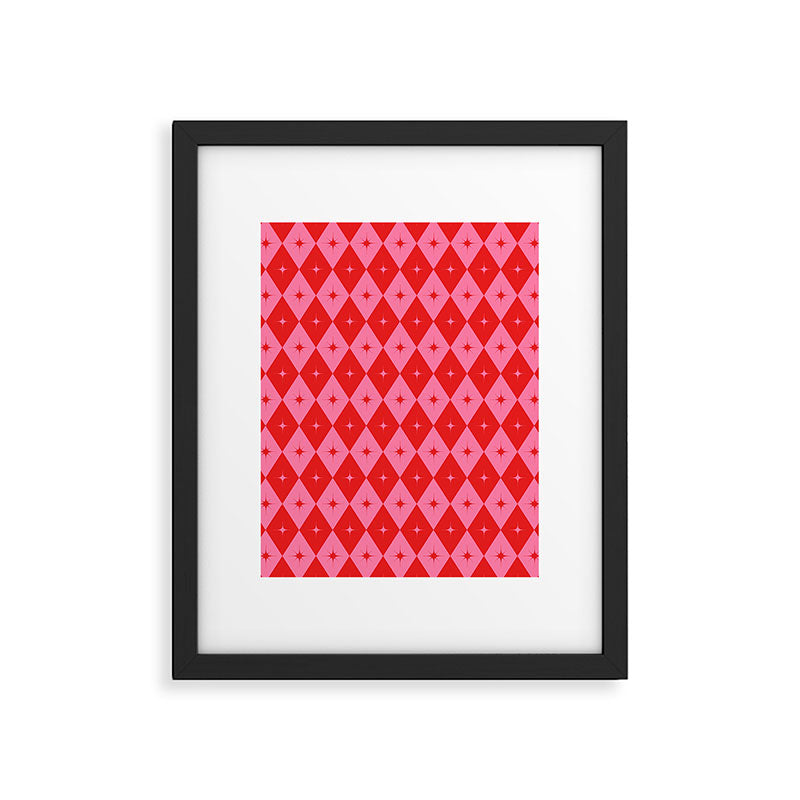 Diamonds with Sparkles geometric pattern pink and red  Framed Art Print Gallery Image 6