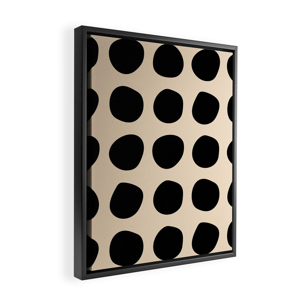 Irregular Polka Dots black and cream Framed Canvas Print Gallery Image 2