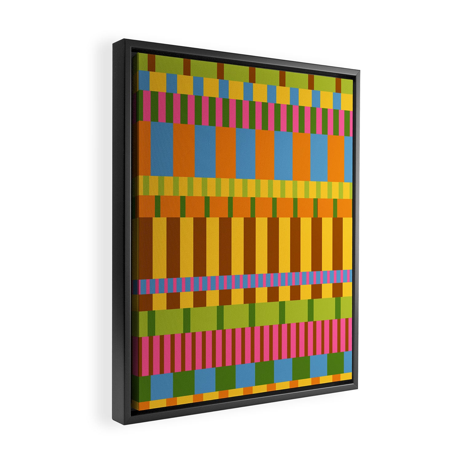 Midcentury Modern Blocks of Stripes colorful pattern Framed Canvas Print Gallery Image 2