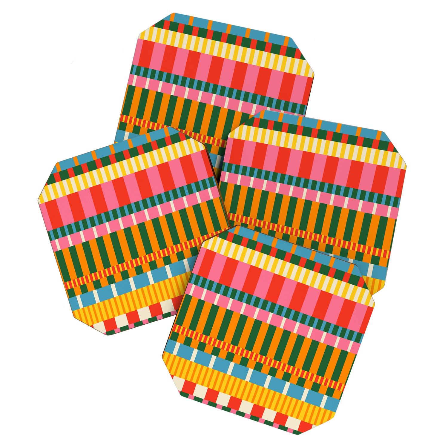 Midcentury Modern Blocks of Stripes colorful pattern Coaster Gallery Image 1
