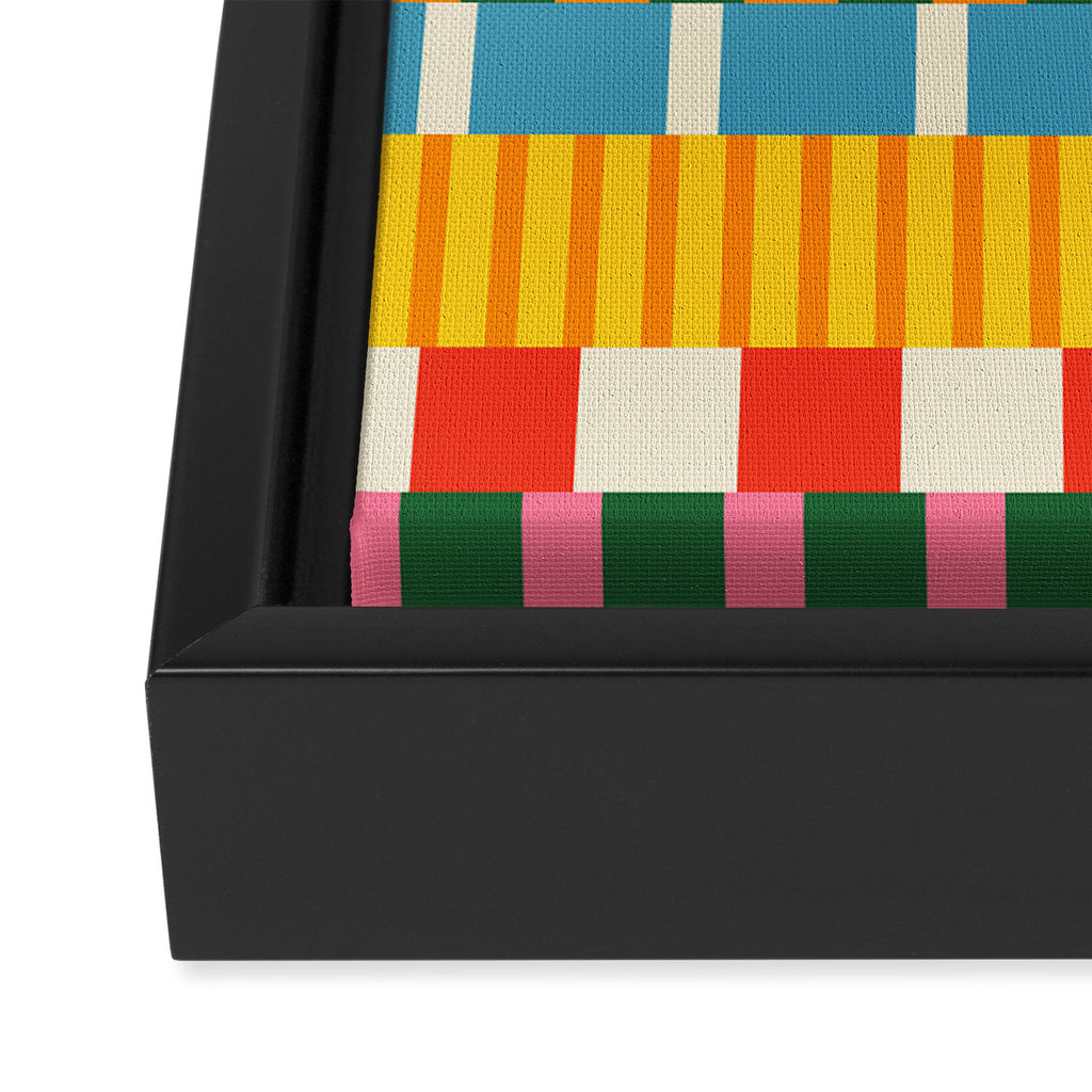 Midcentury Modern Blocks of Stripes colorful pattern Framed Canvas Print Gallery Image 3