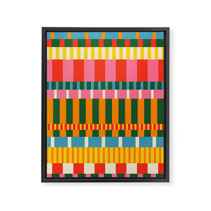 Midcentury Modern Blocks of Stripes colorful pattern Framed Canvas Print Gallery Image 1