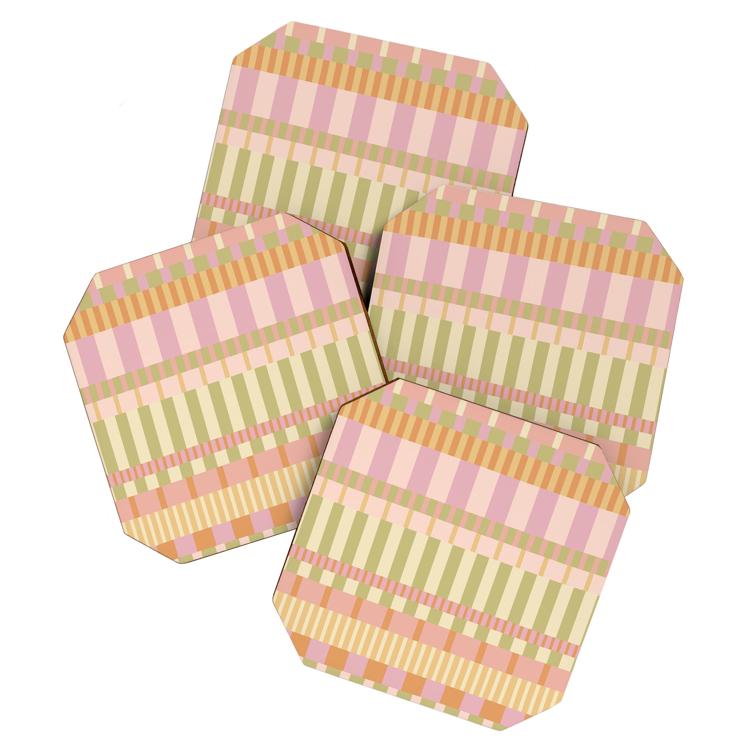 Midcentury Modern Blocks of Stripes neutral pastels pattern Coaster Gallery Image 1