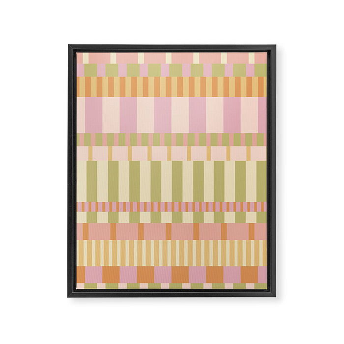 Midcentury Modern Blocks of Stripes neutral pastels pattern Framed Canvas Print Gallery Image 1