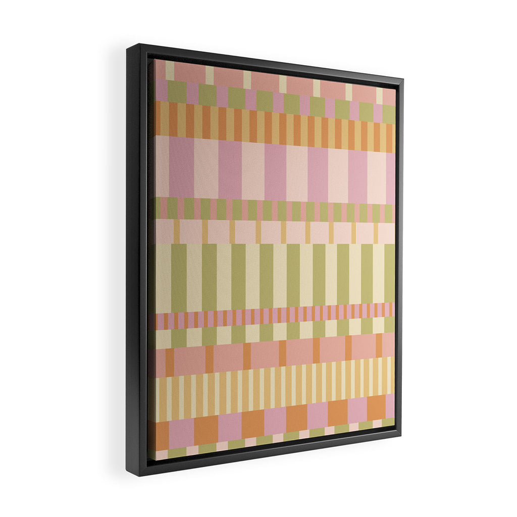 Midcentury Modern Blocks of Stripes neutral pastels pattern Framed Canvas Print Gallery Image 2