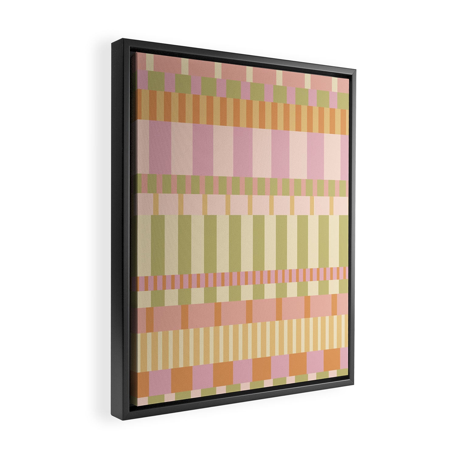 Midcentury Modern Blocks of Stripes neutral pastels pattern Framed Canvas Print Gallery Image 2