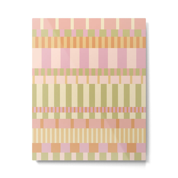 Midcentury Modern Blocks of Stripes neutral pastels pattern Metal Print Gallery Image 1