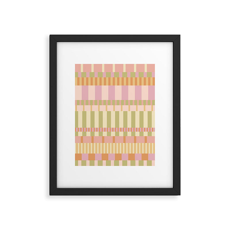 Midcentury Modern Blocks of Stripes neutral pastels pattern Framed Art Print Gallery Image 6