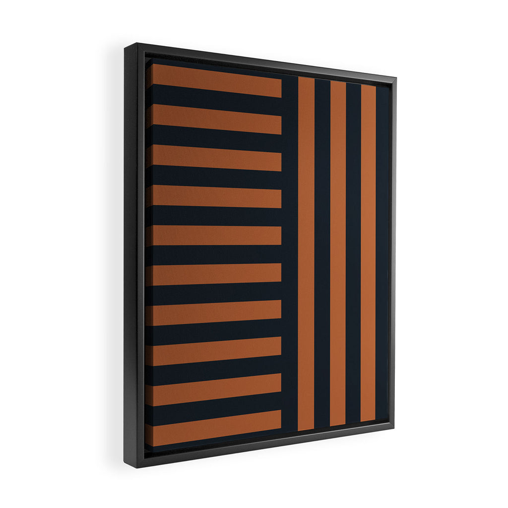 Perpendicular Lines terracota and blue Framed Canvas Print Gallery Image 2