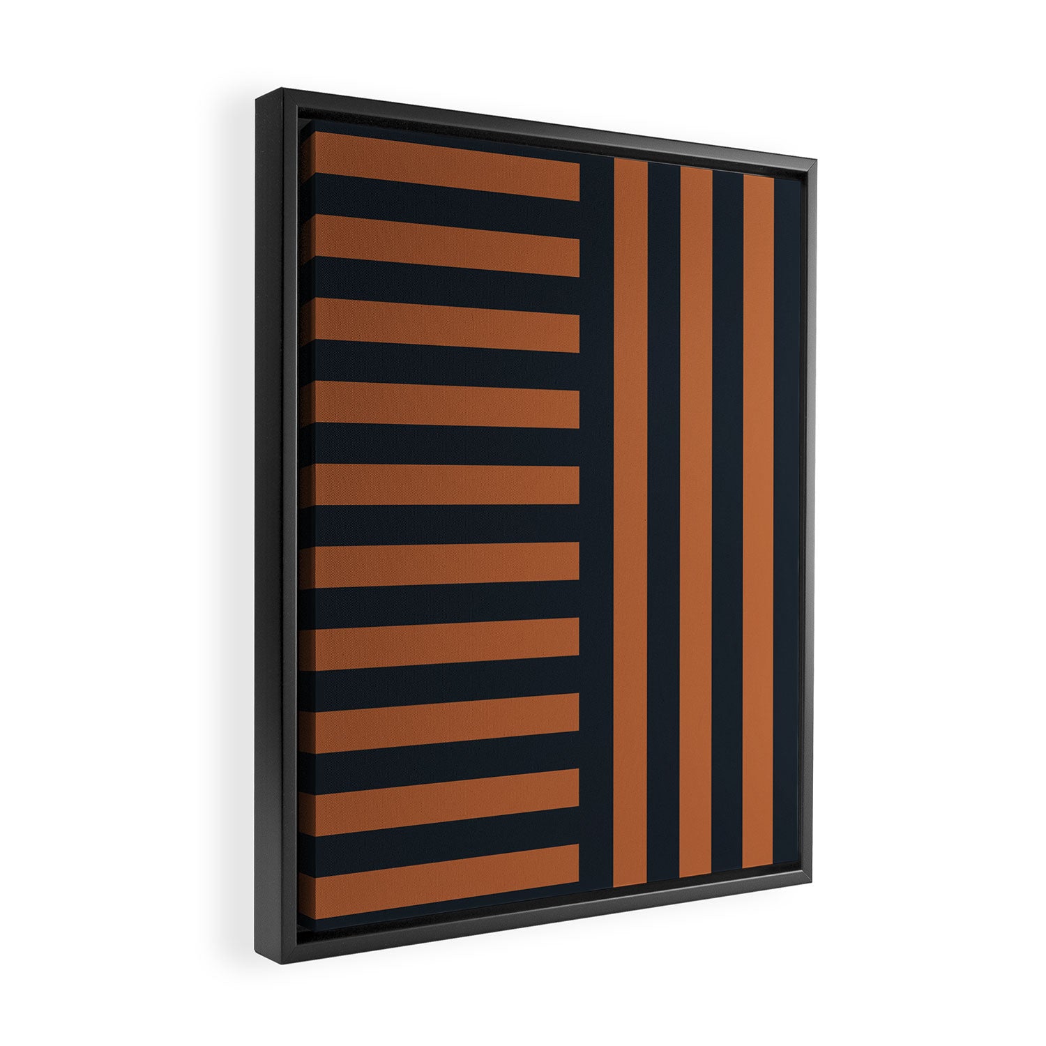 Perpendicular Lines terracota and blue Framed Canvas Print Gallery Image 2