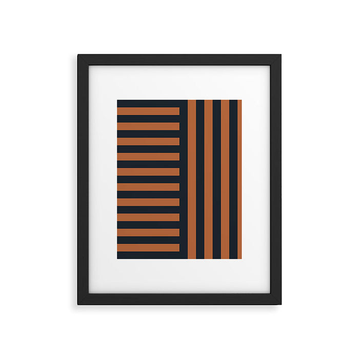 Perpendicular Lines terracota and blue Framed Art Print Gallery Image 1