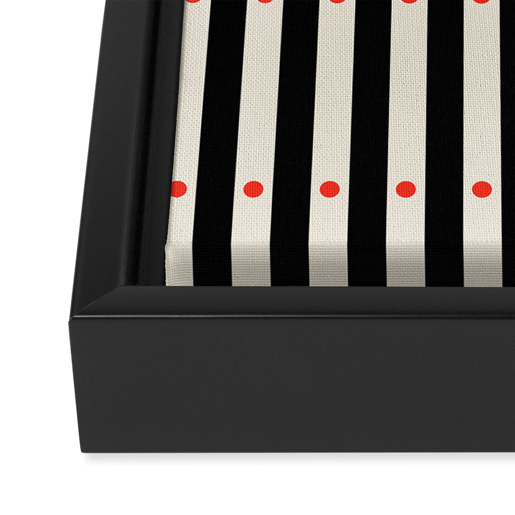 Stripes and Dots geometric pattern black and white  Framed Canvas Print Gallery Image 3