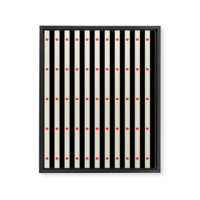 Stripes and Dots geometric pattern black and white  Framed Canvas Print Gallery Image 1