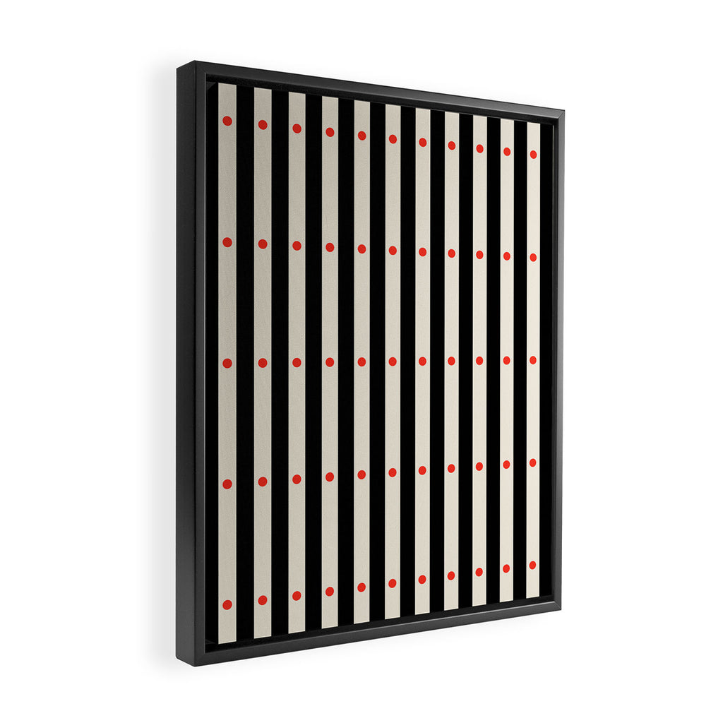 Stripes and Dots geometric pattern black and white  Framed Canvas Print Gallery Image 2
