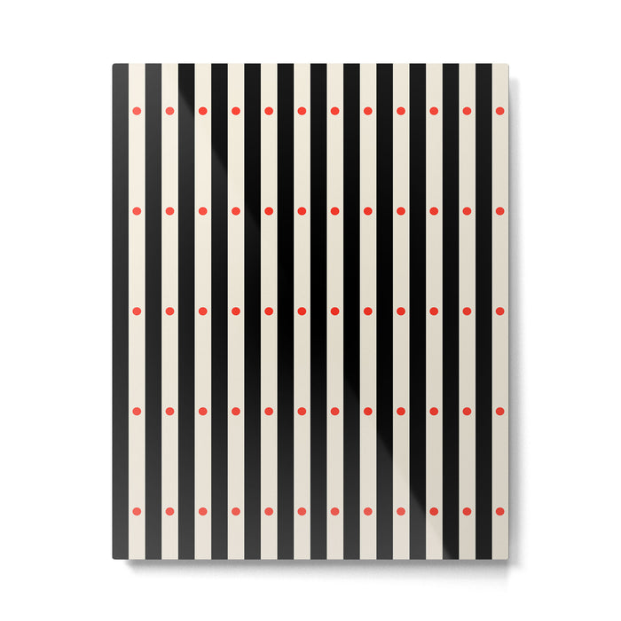 Stripes and Dots geometric pattern black and white  Metal Print Gallery Image 1