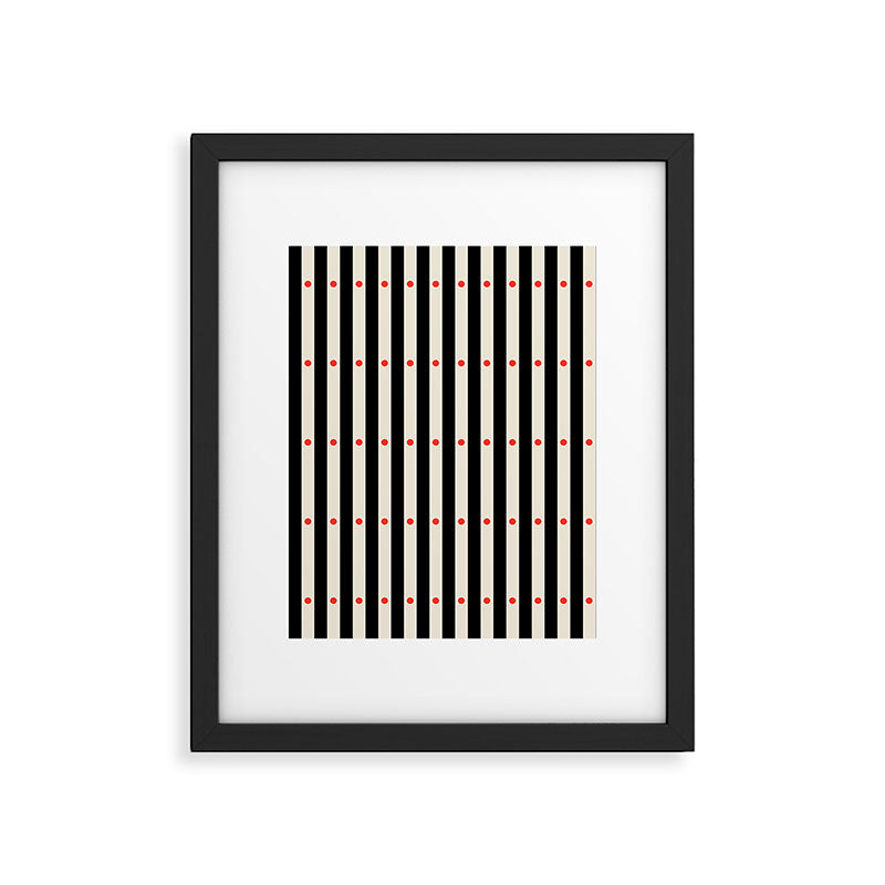 Stripes and Dots geometric pattern black and white  Framed Art Print Gallery Image 6