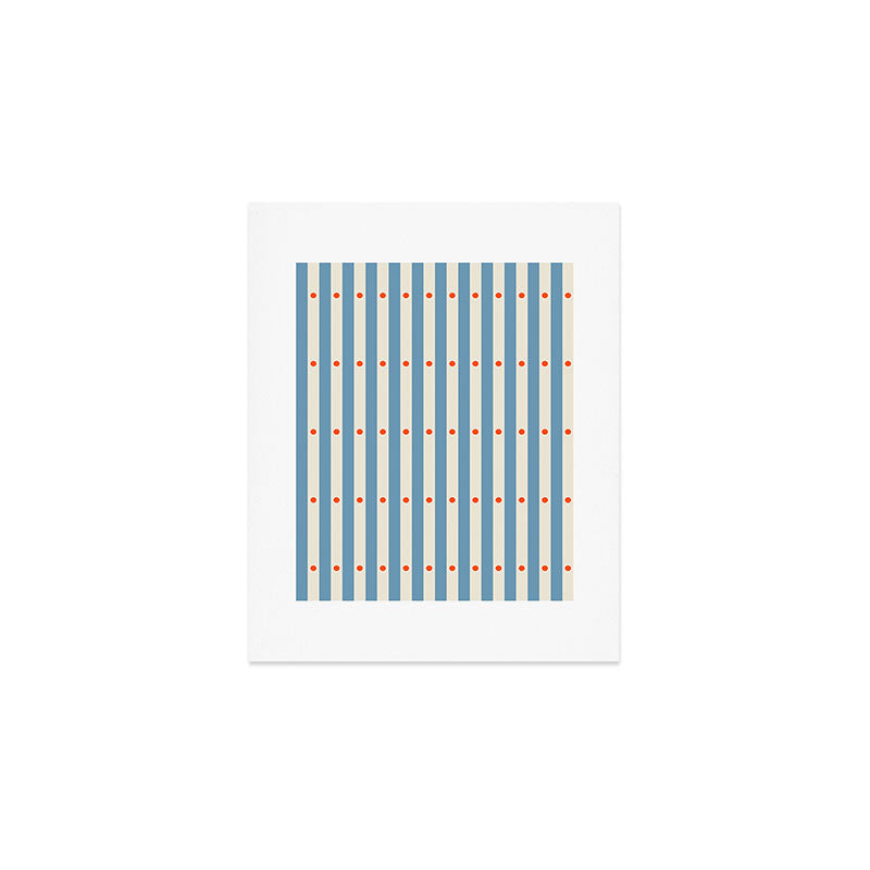 Stripes and Dots geometric pattern blue and white Art Print Gallery Image 1