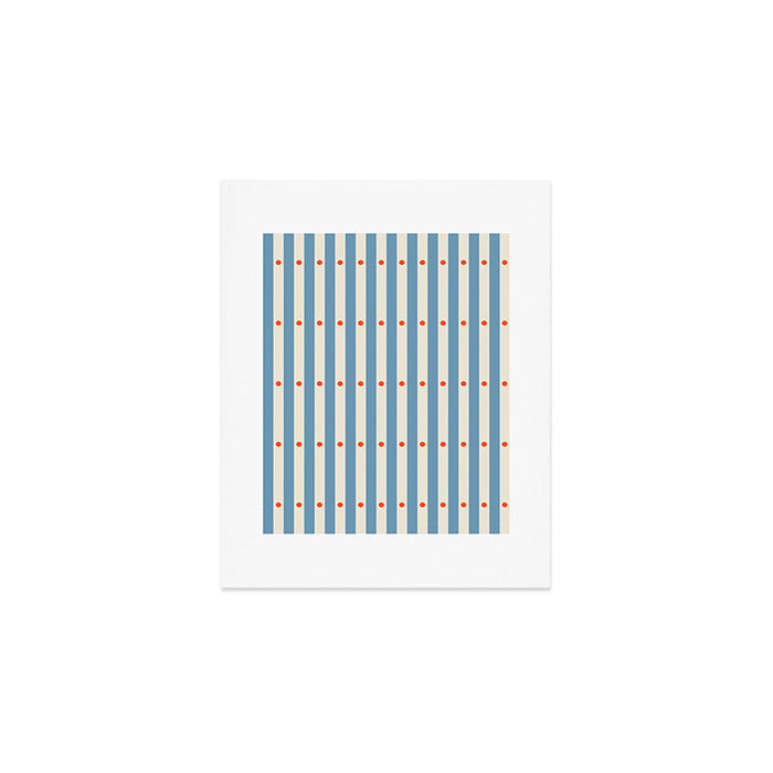 Stripes and Dots geometric pattern blue and white Art Print Gallery Image 1