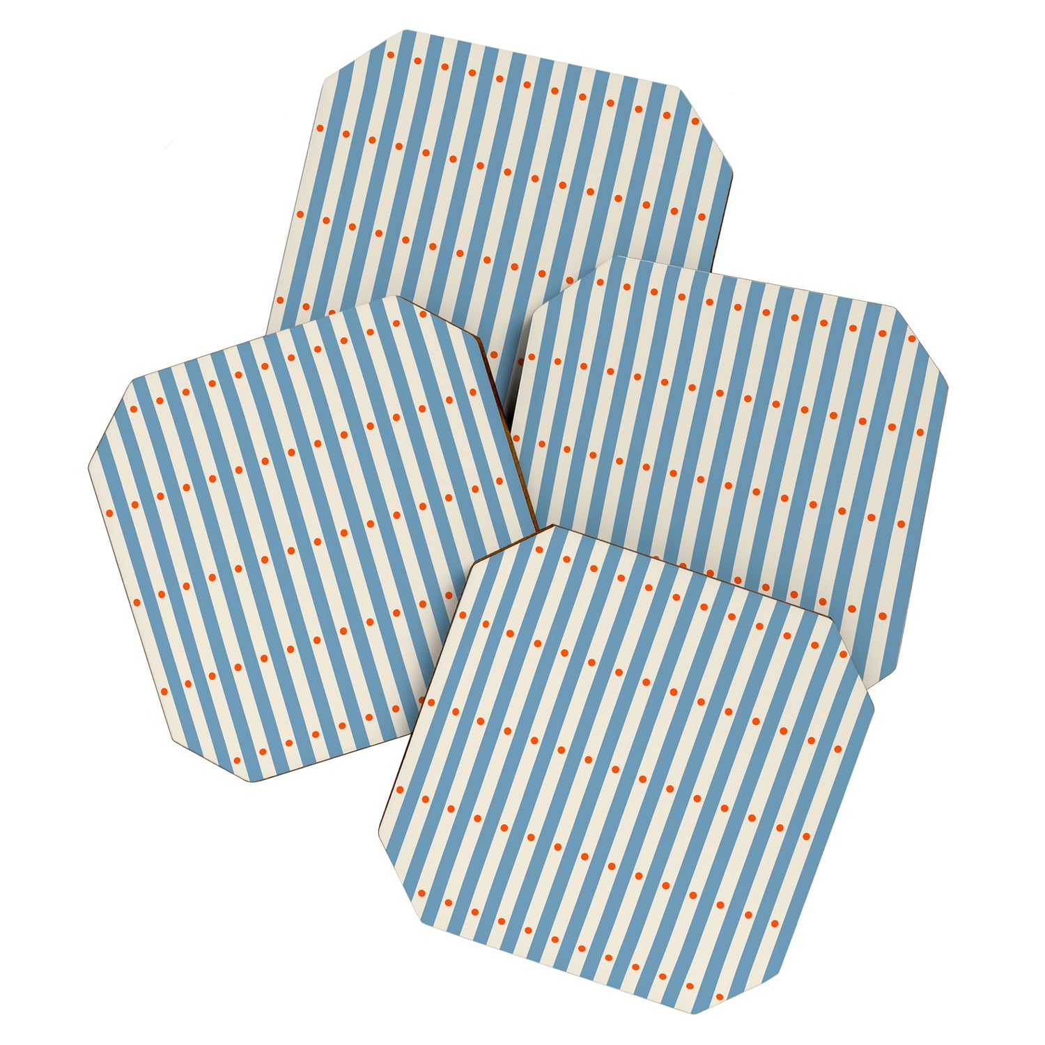 Stripes and Dots geometric pattern blue and white Coaster Gallery Image 1