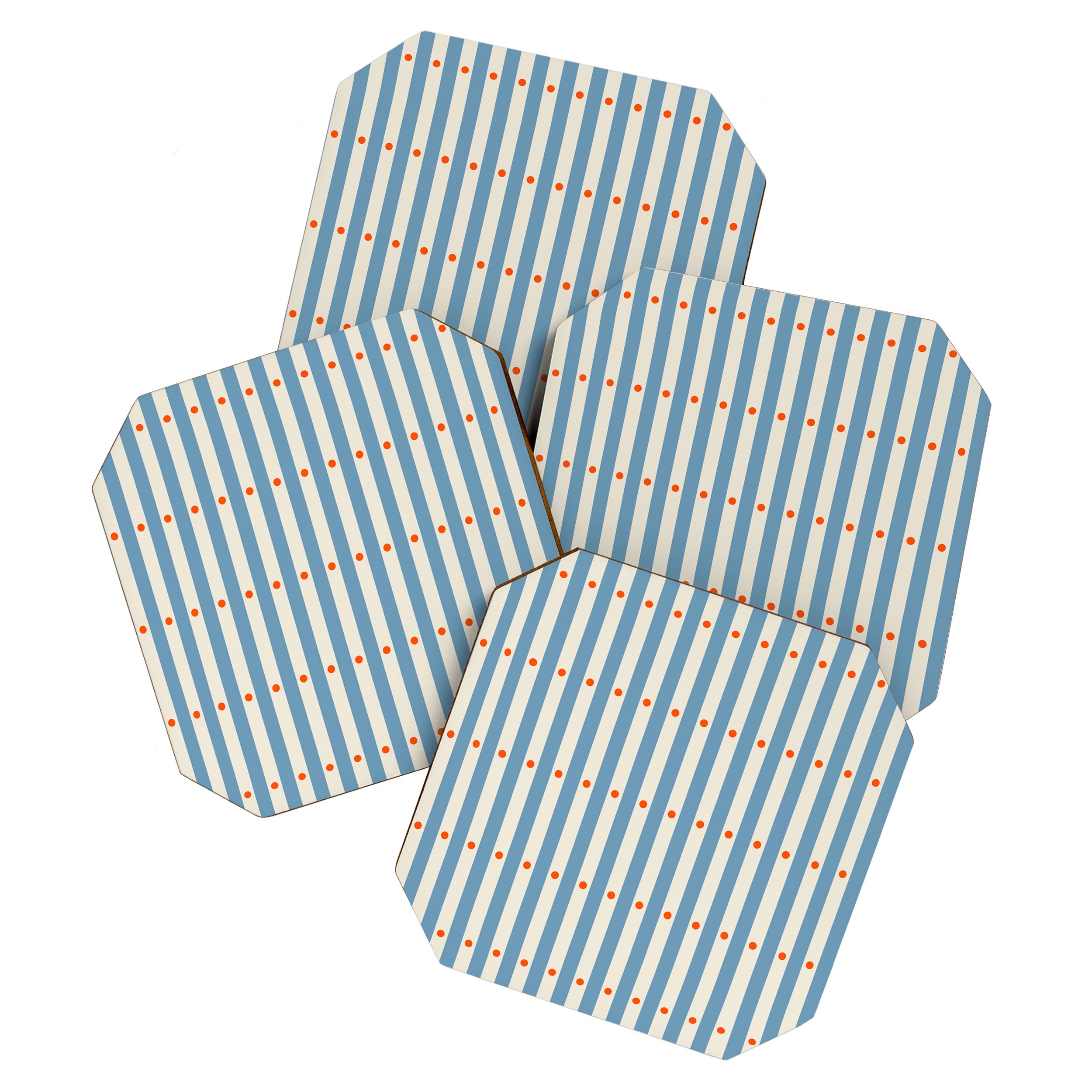 Stripes and Dots geometric pattern blue and white Coaster Gallery Image 1