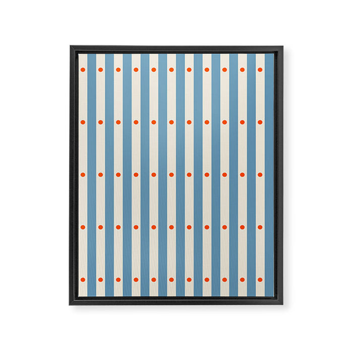 Stripes and Dots geometric pattern blue and white Framed Canvas Print Gallery Image 1