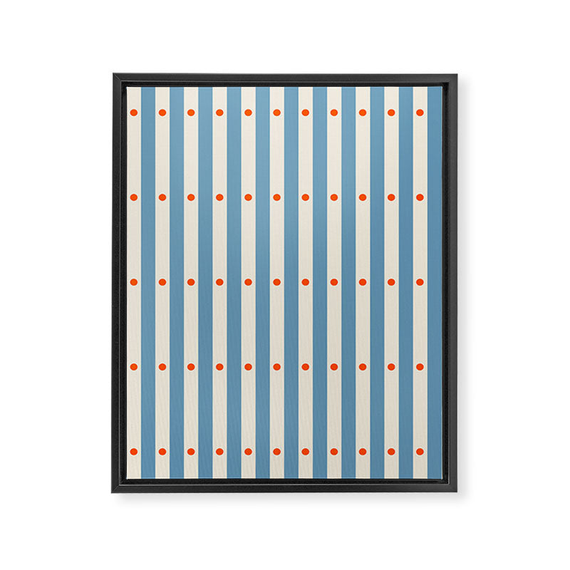 Stripes and Dots geometric pattern blue and white Framed Canvas Print Gallery Image 8