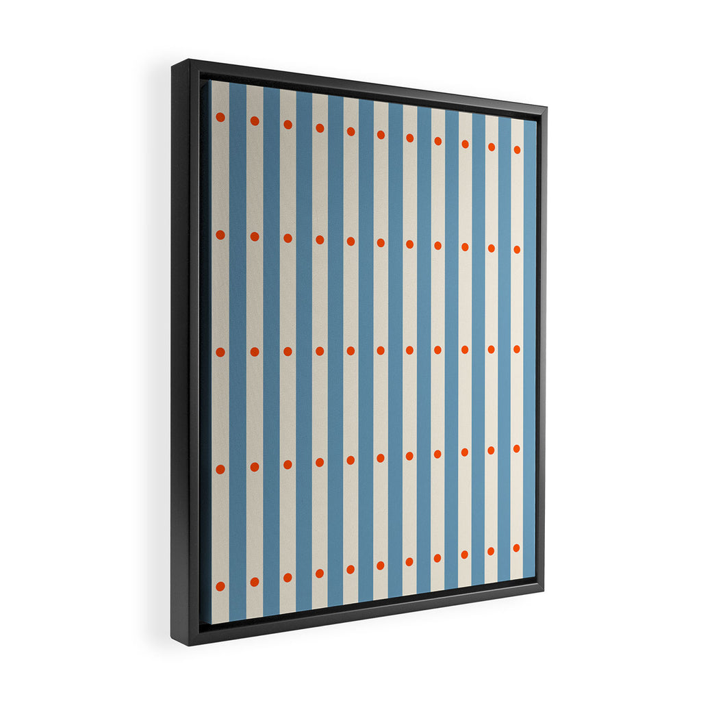 Stripes and Dots geometric pattern blue and white Framed Canvas Print Gallery Image 2