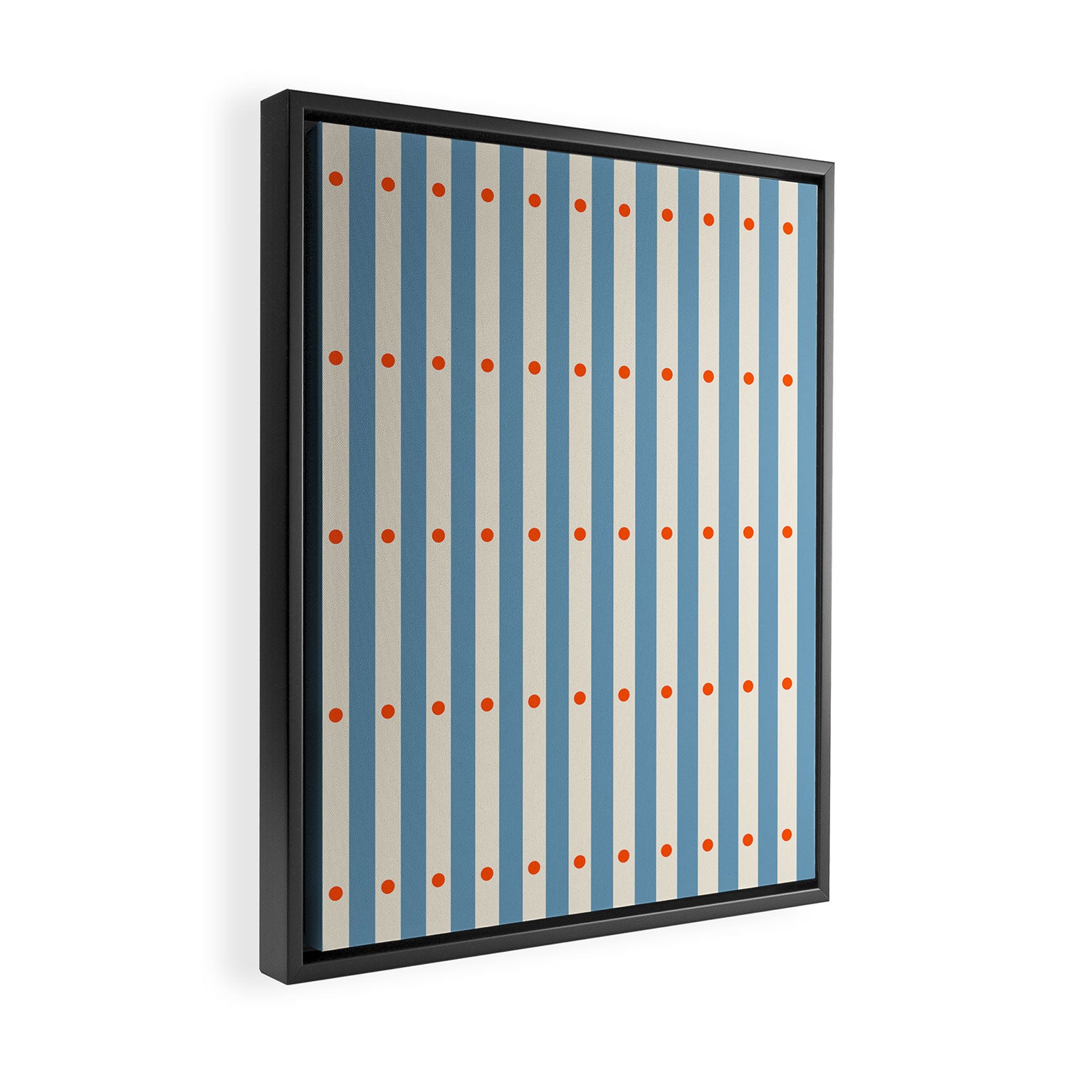 Stripes and Dots geometric pattern blue and white Framed Canvas Print Gallery Image 2