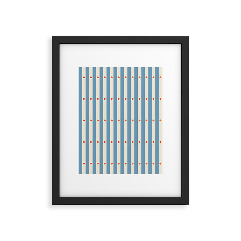 Stripes and Dots geometric pattern blue and white Framed Art Print Gallery Image 6
