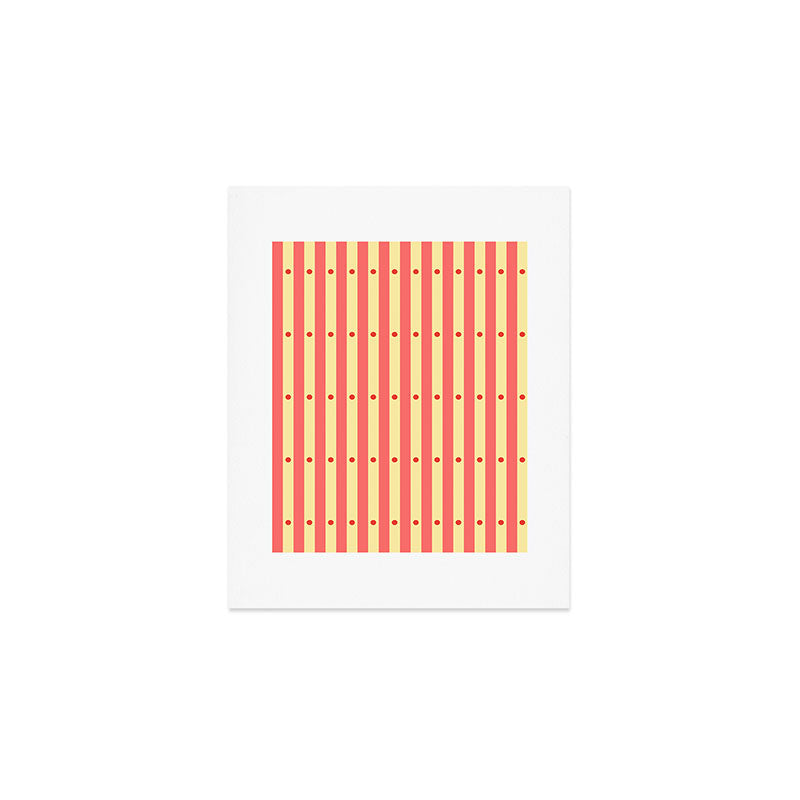 Stripes and Dots geometric pattern peach and yellow Art Print Gallery Image 1