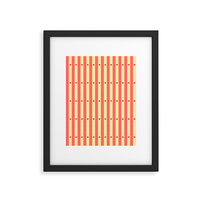 Stripes and Dots geometric pattern peach and yellow Framed Art Print Gallery Image 6